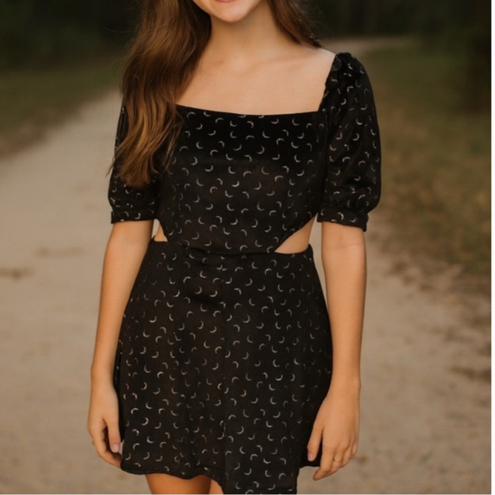 Altar'd State Black Velvet Crescent Moon Cutout Dress Size‎ Small